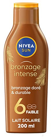 NIVEA SUN Bronzage Intense Lait activateur de bronzage FPS6 (1 x 200 ml), Protection solaire résistante à l’eau, Crème solaire à la formule légère et non-grasse