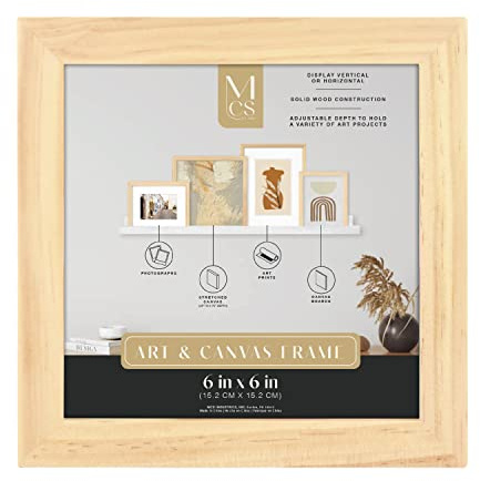 MCS Gallery Wooden Picture Frame for Canvas, Art Boards, Photos and more, Natural, 6x6 Inch