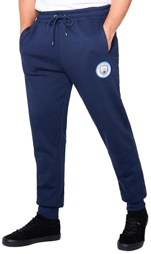 MANCHESTER CITY F.C. - Pantalones deportivos para hombre con 2 bolsillos y tobillos con puños, azul marino, XL
