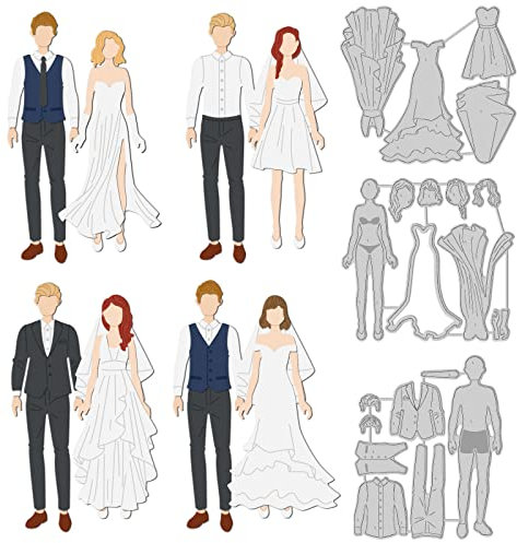 GLOBLELAND Stanzschablonen Für Hochzeitskleid Ehepaar Elegante Braut Und Bräutigam Metall-Prägeschablone Für Die Kartenherstellung Dekoratives Scrapbooking DIY-Papierhandwerk