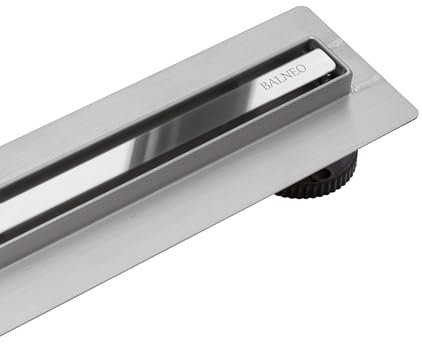 Balneo Caniveau de Douche, Caniveau de Douche 70cm Chromé Miroir de Sol en Acier Inoxydable Panneau Étroit 14mm, Ensemble Complet, Bas 57mm, Caniveau de Douche Slim & Low Proline