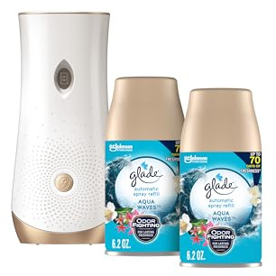 Glade Automatic Spray Refill and Holder Kit, Air Freshener for Home and Bathroom, Aqua Waves, 6.2 Oz, 2 Count