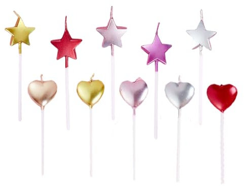 10pcs Exquisite Heart and Star Birthday Candles for Cakes - Party Wedding Cake Decoration Supplies