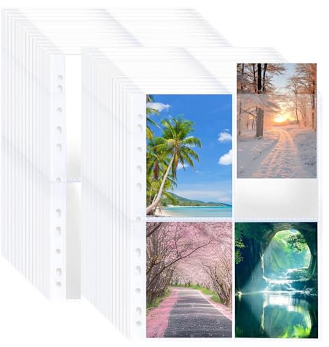 100 Pack 800 Taschen A4 Fotohüllen, Doppelseitiger 8 Taschen Foto Seitenschutz, Klarsichtfolien, Sammel Karten & Fotohüllen, Glasklar Prospekthüllen, Klarsichthüllen a4 Postkartenhüllen (105x155 mm)