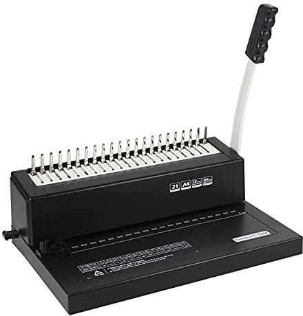 Bürozubehör, 21-Loch-Bindemaschine, Gummiring-Bindemaschine, quadratische Löcher, Lochung von 12 Blatt/Bindung von 500 Blatt mit Stabiler Metallkonstruktion, Schwarz