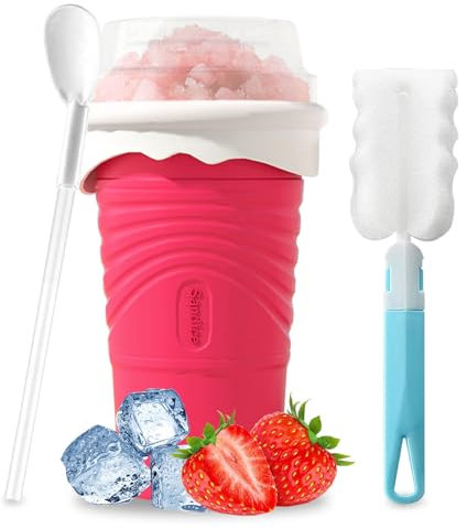 Herbst Slushy Maker Tasse à presser en silicone 500 ml avec cuillère à paille – Gobelet à smoothie avec brosse de nettoyage (rouge)