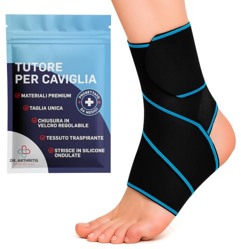 Dr. Arthritis Essentials Cavigliera Sportiva per Distorsione Sviluppata da Esperti, Supporto per Tendiniti, Infortuni Sportivi e Fascite Plantare, per Piede Destro e Sinistro [Blu - 1 Pezzo]