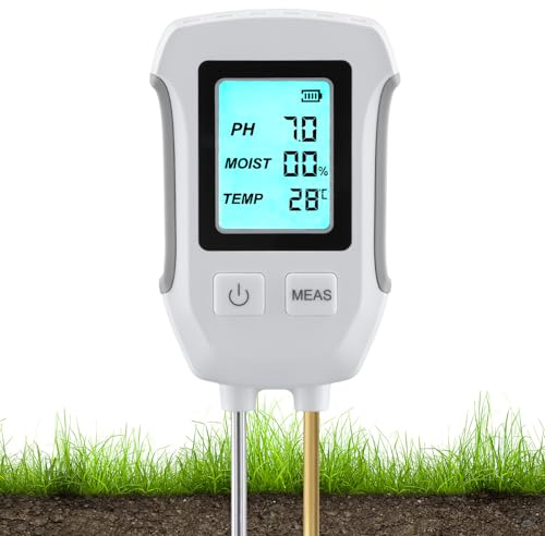 QWORK® Medidor de Prueba de Suelo 3 en 1 - pH, Humedad y Temperatura - Pantalla LCD Retroiluminada - Sonda Doble para Jardinería y Plantas en Macetas