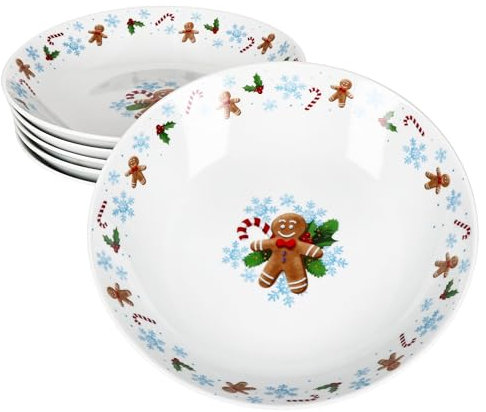 MamboCat Candyman Lot de 6 assiettes creuses en porcelaine I 400 ml I Assiettes creuses en porcelaine pour 6 personnes avec décor de Noël bleu glacé pour salade, soupe, riz et pâtes