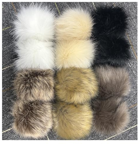12 stycken 12 cm fuskpäls tofsar poms för mössor hattar fuskpäls pälstofs stor pom pom med elastisk slinga vinter pälstofs falsk för tofs för nyckelring väska mössor hängen