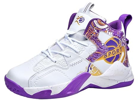 HENRVIEG Basketballschuhe für Herren, Sneakers und Sportschuhe für Herren, Arbeit, Mode, rutschfest, leicht, Sport Sneaker, violett, 44 EU