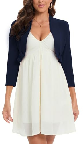 Hobrounn Bolero da donna, a maniche lunghe, open front, tinta unita, per abito, Blu mare, S