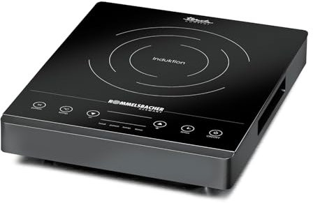 ROMMELSBACHER Einzelkochplatte CT 2002/IN, Induktion, Glaskeramik, Touch Control, Topferkennung, 10 Leistungsstufen, 10 Temperaturstufen 60-240 °C, Timer, Griffmulden, sehr leiser Lüfter, 2000 Watt
