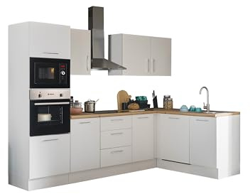 Turin LBM Eckküche 280 x 211 x 60 cm, weiß - Ohne Küchengeräte - Moderne, geräumige Küche in Artisan-Eiche Optik mit viel Stauraum