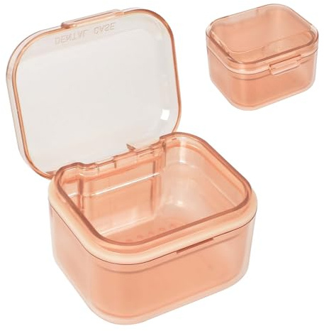 Kioiner Tandbehållare, låda för tandproteser, tandlädslåda badrumsförvaring, låda för tandapparat med vänner, ortodontisk låda för tandvårdsapparater (orange), 1 stycke, Klassisk