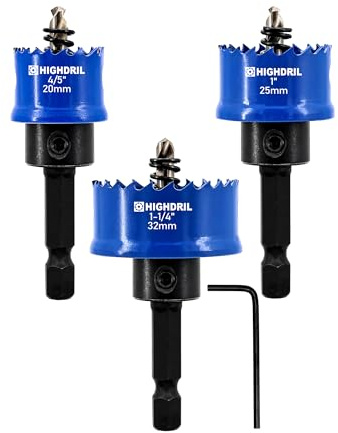 HIGHDRIL 3pcs Hole Saw Set for Steel,Aluminum,Copper,Wood,Plastic,Drywall