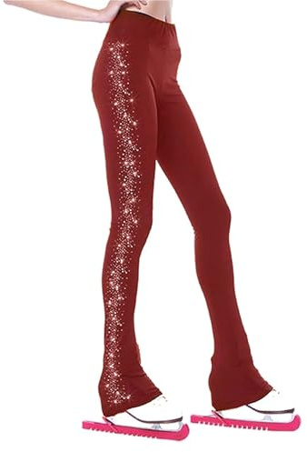 LIUHUO Pantalones de Patinaje artístico para niñas, Ropa de Entrenamiento, Cristales de Calidad, Color Negro, Leggings de Patinaje Infantil, Rosso, 12-14 años
