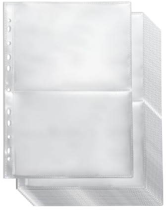 Pack of 50 A4 Photo Sleeves Protective Case with 200 Compartments, Transparent Postcard Sleeves for 2/3/4 Ring Binder, Pockets with 2 Compartments for Photo Album, Postcard Storage (219 x 152 mm)