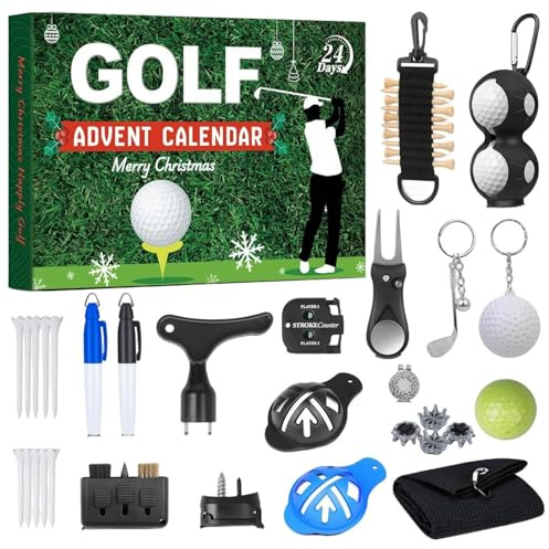 Golf Adventskalender 2025 för män, 24 dagliga nedräkningskalender med 24 golftillbehör, golf julkalender för far, man eller vän, nedräkningskoj