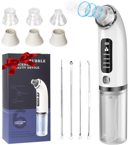 Monemey Succionador de Puntos Negros, Limpiador de Poros Eléctrico, 6 Cabezales y 4 Modos para Quitar Puntos Negros Acne El Acné Graso, para Todo Tipo de Piel