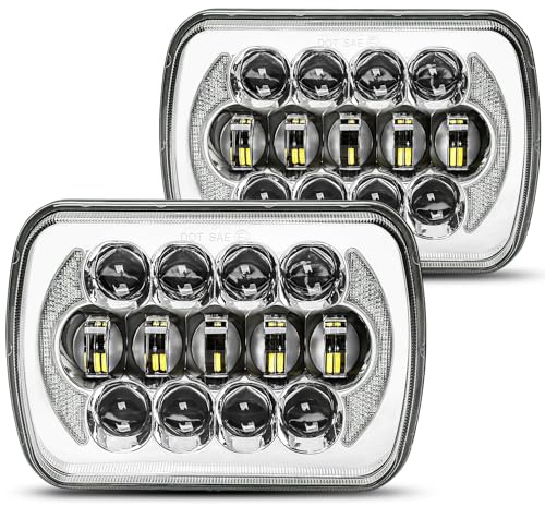SPL DOT Approved 105W Brightest Chrome 5x7 7x6 Projector Led Headlights Anti-glare Hi/Low Sealed Beam H6054 H5054 with DRL Compatible with Jeep Wrangler YJ Cherokee XJ Ford Chevy GMC Toyota etc