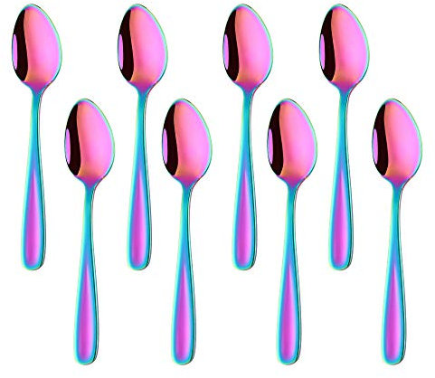 BISDARUN Cuillere a Cafe Expresso Arc En Ciel Inox 18/10 Petite Cuillère à Dessert 13,5 cm/5,3 Inch Cuillères à thé Lot de 8 Cuillère à Moka