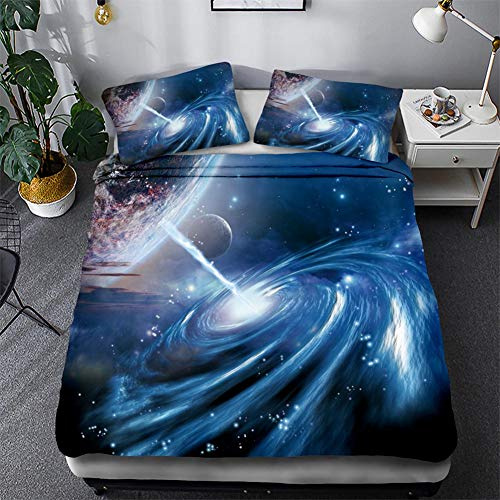 Timiany sängkläder 3D galaxis påslakan 135 × 200 sängkläder set 3 delar påslakan mikrofiber påslakan med dragkedja och 2 örngott 50 x 75 cm (planet, 135 x 200 80 x 80)
