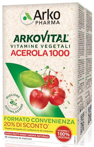 Arkopharma Arkovital Acerola 1000 - Integratore Alimentare con Vitamina C - 100% Origine Vegetale - 2 Confezioni da 30 Compresse - Per tutta la Famiglia