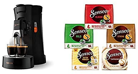 Philips Senseo Select CSA240/60 Kaffeepadmaschine (schwarz) + Senseo Pads, Probierbox mit 5 Sorten, 66 Kaffeepads