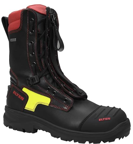 ELTEN Feuerwehrstiefel Curt GTX ESD F2A, Damen und Herren, Leder, Stahlkappe, robust 47, Schwarz|Rot