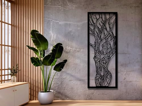 VAILLA Decoración de Pared Mural de Madera Decoración en Negro Dorado Decoración de Pared Hogar Arte de Pared 3D Decoración Moderna Cuadros para Hogar (Mujer árbol)