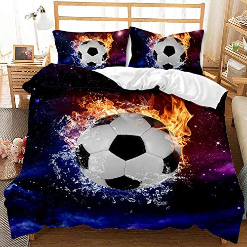 3D Print Football Bed Linen Kids 135 x 200 cm Football Pattern Duvet Cover Boys Teenagers Sport Theme Bedding Set for Football Fan (A5.135 x 200 cm)