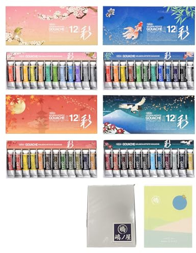 Holbein Irodori Artist 4 Seasons Gouache (Spring, Summer, Autumn and Winter) 12 x 15 ml Tubes with Pallet Paper