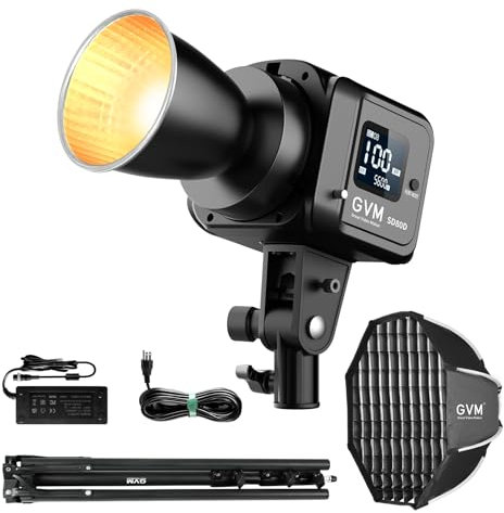 GVM SD80D 80W Bi-Color COB Video Light Kit, 2700K~7500K Continuous Studio Lighting for Photography with Bowens Mount Softbox&Stand, 8 Lighting Effects