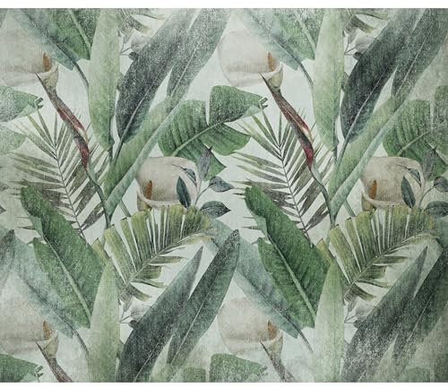 decomonkey Premium Fototapete Natur Vintage 300x210 cm Tapete Fototapeten Vlies Tapeten Vliestapete Wandtapete moderne Wand Wandbild Schlafzimmer Wohnzimmer Deko Abstrakt Blätter Retro Pflanzen grün
