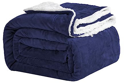 Good Nite Bed Throw Blanket 130x150cm Sherpa Flannel Blankets Fleece Fluffy Throw Lightweight Microfiber Solid for Sofa (Navy, Single)