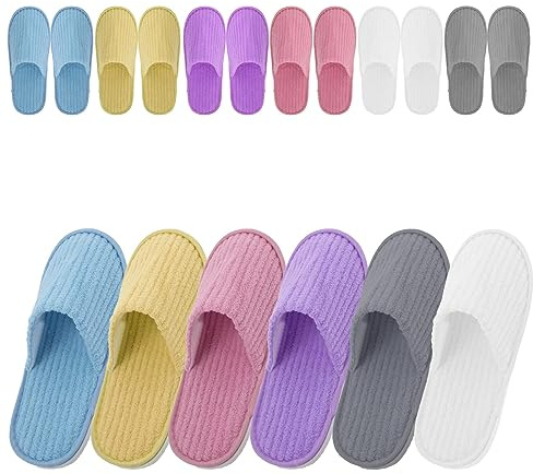 MSYU 12 Pairs Disposable Slippers, Washable Disposable Home Slippers Spa Hotel Slippers Reusable Home Slippers for Family Spa Guests Hotels(6 color)