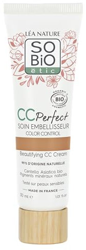 LÉA NATURE SO BiO étic| CC Crème Color Control certifiée Bio - Perfect | Médium | Soin embellisseur | Anti-rougeurs, Anti-fatigue, Anti-teint terne |Centella asiatica bio | Vegan|Made in France|30 ml
