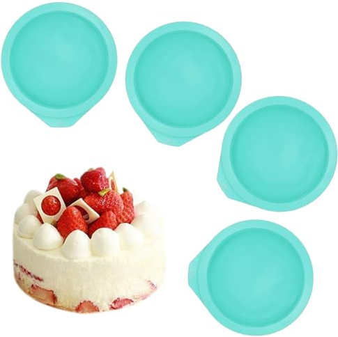 Fannite 4 stycken runda silikonbakformar, 15 cm (6 tum) tårtform, non-stick-belagd kakform, silikon, läckagesäker skiktad kakform (grön)
