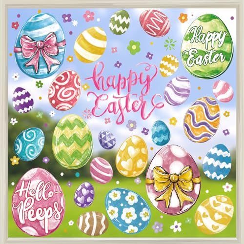DIYDEC 6 Sheets Easter Window Clings Large Easter Eggs Window Decals Decor