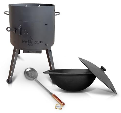 Utschak Feuerofen mit Gusseisen Topf runder Boden mit Deckel (12 L) Kazan Ø 40 cm KazanoFF, Учаг, Outdoor, Feuerschale, Camping, Kasan, Gulaschkanone Dutch Oven (Set 2-12)