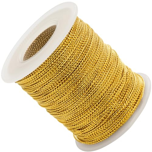 AERZETIX - C73427 - Bobina de cordón Trenzado Brillante 100m x 1mm - Color Dorado - Rollo Hilo Cuerda decoración proyectos creativos Arte Embalaje