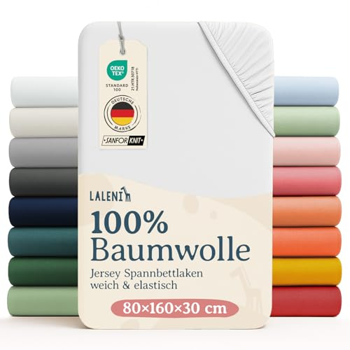 Laleni Sabana Bajera 80x160x30cm Oeko-Tex - sabanaja Bajera 100% Algodon para Cama de Infantil Simple-Transpirable Jersey Bebé, 130 g/m² - para Cuna Bebe Color Blanco