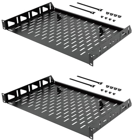 Tecmojo 1U 2Pack Cantilever Shelf, 304.8mm Depth, 19inch Rack Mount with Anti-Slip Stops, Server and Network Rack Shelf, 55lbs(25kg) Capacity, Vented 1U, Black