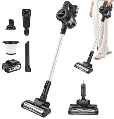 VickyHome Akkusauger Kabellos, 140W 21V Akku Staubsauger Tierhaare Akku Staubsauger mit 3000mAh Akkus, Hand Und Vertikal Leicht 3 in 1 Handstaubsauger, 65 Min Laufzeit, Großvolumigen Staubbecher