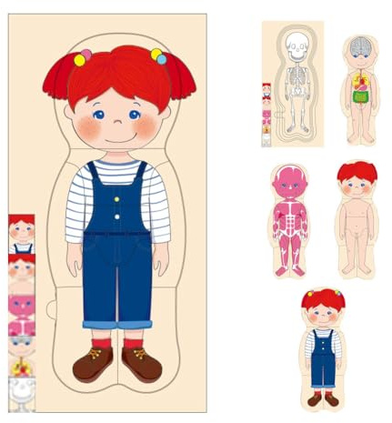 Körperpuzzle Kinder Puzzle Körperbau, Anatomie Puzzle Holz Kinder, Schichtenpuzzle ab 4, 28 Teiliges Schichtpuzzle, Für Kid 3-5 (Mädchen)
