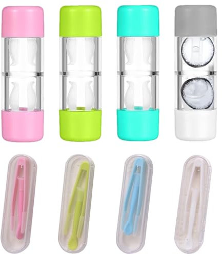 VARKAGE 4 Stück Kontaktlinsen Sauger Weiche Linsen, Manuelle Kontaktlinsenbehälter, Kontaktlinsen Zubehör Schnelle Reinigung für Zuhause und Unterwegs