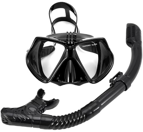 Dykmasker Snorkelset dykmask för GoPro undervattenssportkamera Anti-dimma Professionella simglasögon torr dykset(PureBlack)