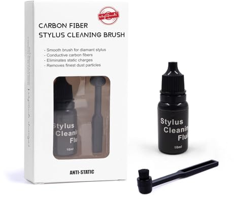 MayRecords Stylus Cleaning Brush Kit, 2-in-1 Round Anti Static Player Needle Cleaning Brush and 10ml Needle Cleaning Fluid for LP Record Player Cartridge Needle