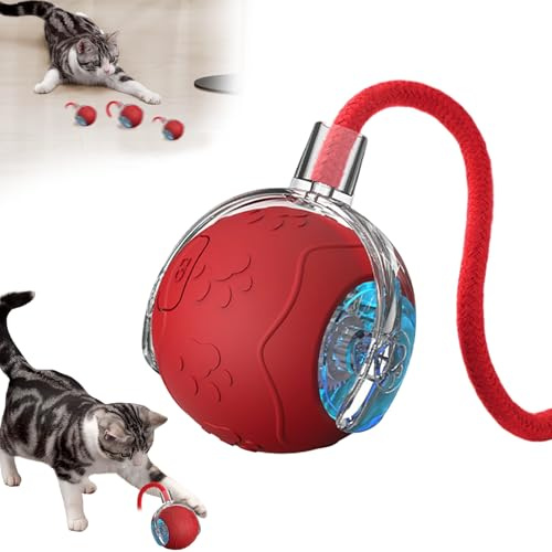 JOPWUE Balle interactive pour chat et chien, rechargeable par USB, balle intelligente auto-mobile avec roulement et queue à 360°, 3 modes de jeu pour les instincts de chasse, jouet électrique